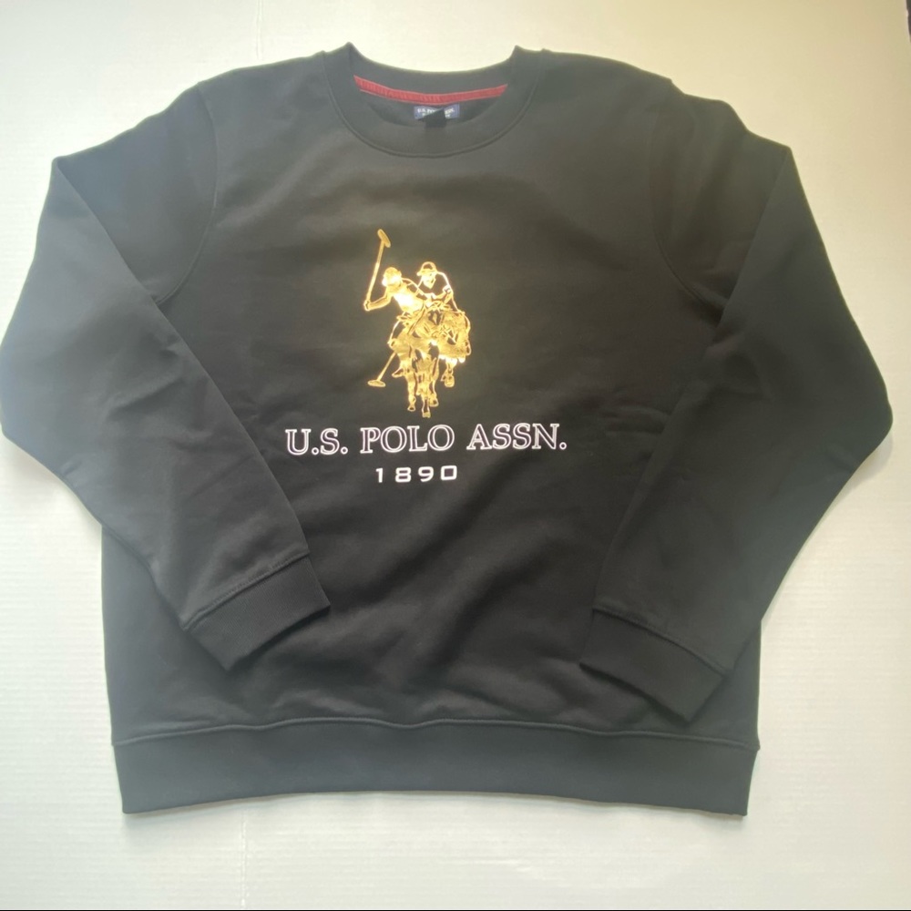 U.S. Polo Assn. Pull over Big Pony Logo Sweater Black Gold Crew Neck Women’s XL